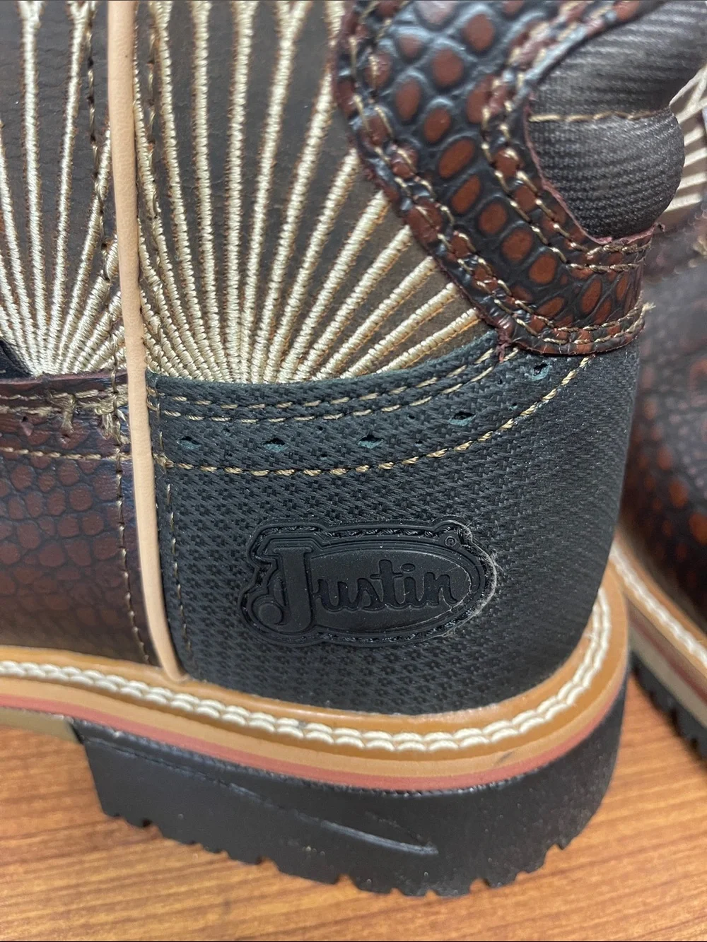Justin Boots Dark Brown & Tan Western Work Cowboy Boots